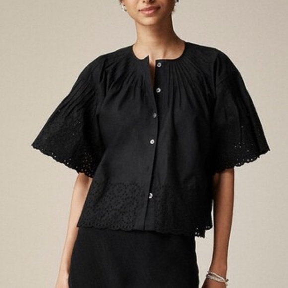 J. Crew Jolie Eyelet Cotton Poplin Top Black - Picture 2 of 5